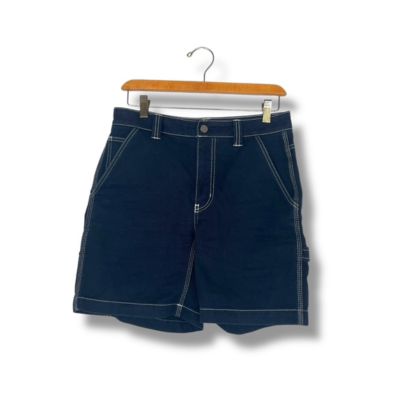Aritzia Tna Navy & White Women's 4 Carpenter Utility Cargo Shorts 100% Cotton - Picture 1 of 10